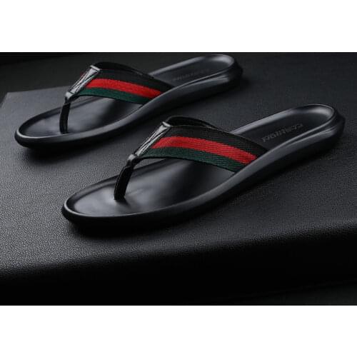 Coslony slippers men top shoe brands leather high quality black striped summer slippers soft flip flop men sleepers shoes men