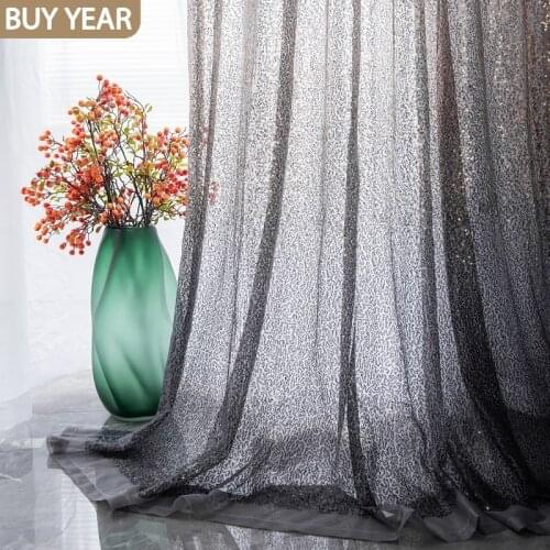 2021 New Nordic Curtains for Living Dining Room Bedroom Light Luxury Window Screening Sequin Curtain Gray Tulle French Window