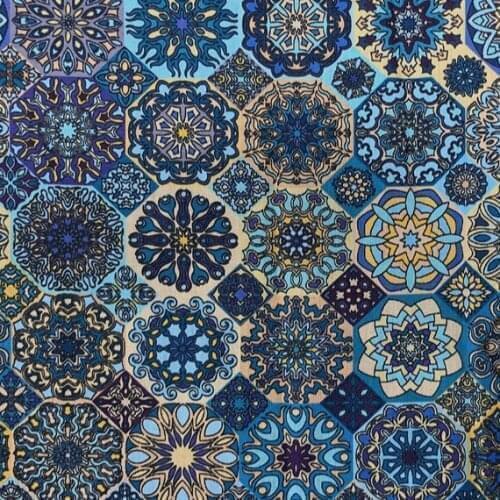 Blue vintage flowers Cathedral glass Cotton Printed Cloth Sewing Quilting Fabrics for Patchwork Needlework DIY Handmade Material