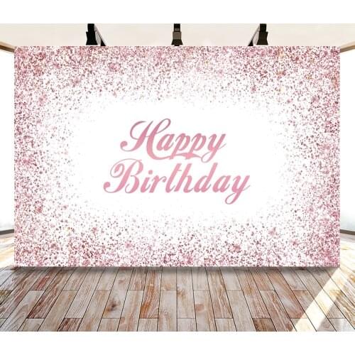 Ins Style Pink Golden Birthday Party Backdrop Vinyl Glitter Photography Background Customized Poster Wallpaper Party Decor
