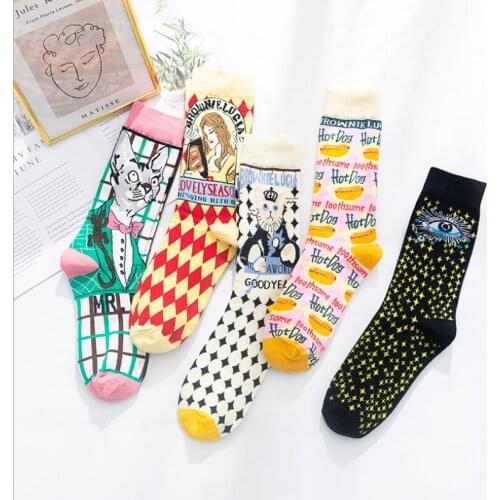 Women Socks Occident Fashion Colorful Print Socks Women with Mushroom Spring Woman Socks Cotton Calcetines Mujer Meias