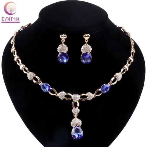 Women Party Accessories African Gold color Jewelry Sets For Wedding Bridal Zircon Crystal Pendant Necklace Earrings Jewelry Set