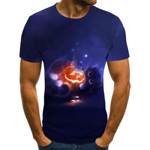 2021 Summer Adult Male T Fun 3D Printed Pumpkin Head T-shirt Short Sleeve Horror Boys and Girls T-shirt Clothing XXS-6XL