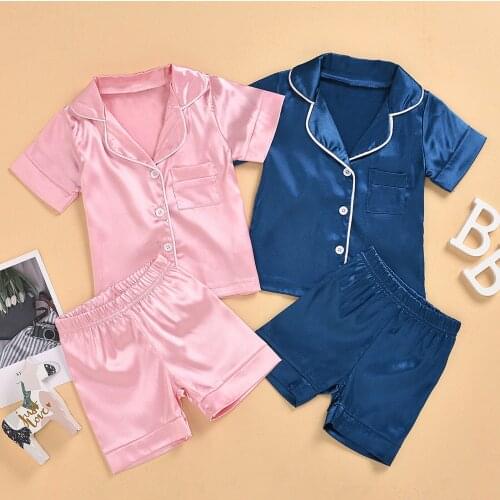 2021 Toddler Kids Baby Solid Button Pajamas Sleepwear Outfits Sets Short Sleeve Child Blouse Tops+Shorts Sleepwear Pajamas