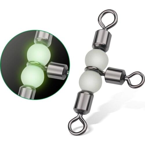 5pcs Bearing Barrel Ring Fishing Connector Rolling Swivel 3 Way Fluorescent Beads Fishhook Lure Line Fishing Tackle