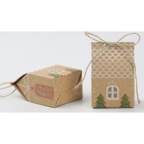5PCS House Shape Christmas Candy Gift Bags with Ropes Xmas Tree Cookie Bags Merry Christmas Dragee Packaging Boxes Party Decor
