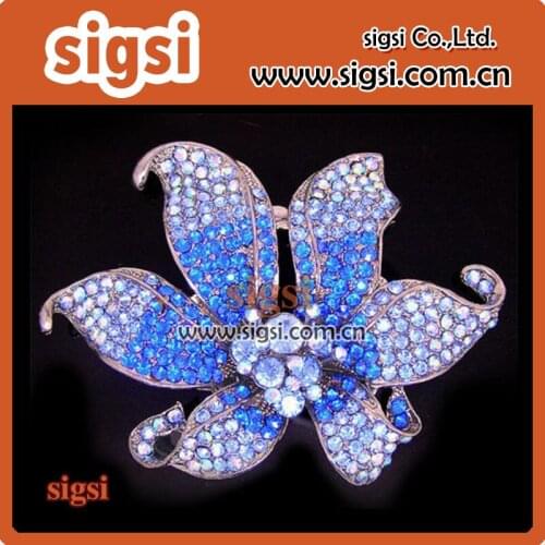 Bling blue rhinestone Brooch for Women Flower Shape Created Crystal Rhinestone Corsage Brooches Pin for Wedding