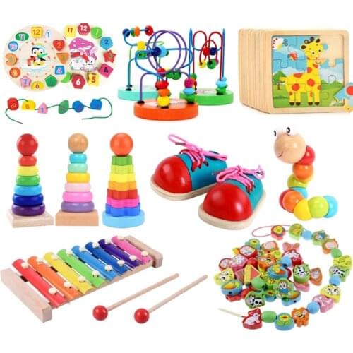 Montessori Wooden Toys Baby Childrens Educational Early Learning Wooden Rainbow Building Blocks Mini Toys For Children Kid Gift