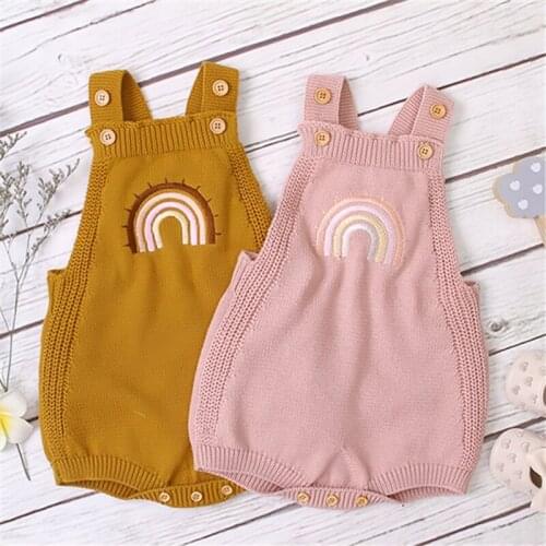 2021 Newborn Baby Kids Triangle Rompers for Boys Girls Knitted Clothes Infant Childrens Rainbow Embroidery Jumpsuit Clothing