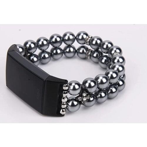 Stretchy Loop Strap for Fitbit Charge 3/4 Band Jewelry Bracelet with Elastic Beaded Pearl Wristband for Charge 3 SE Women Black