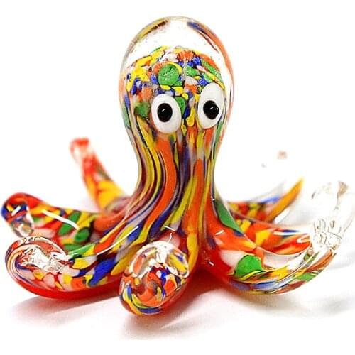 Murano Glass Octopus Art Figurines miniature Rainbow colors handmade cute sea animal crafts Ornaments Aquarium decor accessories