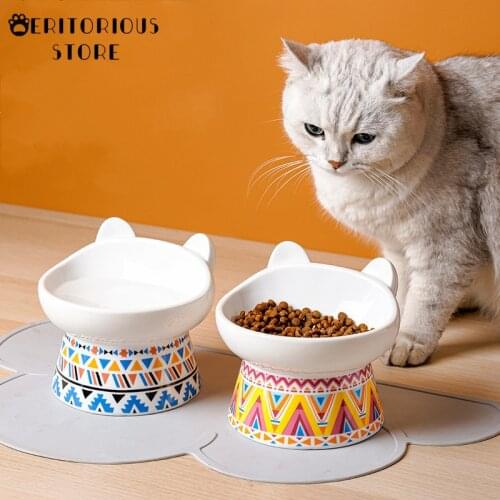 Ceramic Pet Bowl Cat Puppy Feeding Supplies Double Pet Bowls Dog Food Water Feeder Dog Accessories Durable multiple color option