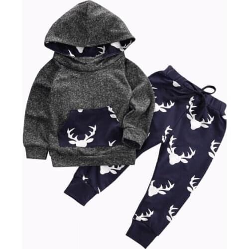 Newborn Infant Baby Boy Clothing Outfits 2020 Fall Winter Warm Deer Hoodie Tops+Pants 2PCS Christmas Baby Girls Clothes Sets