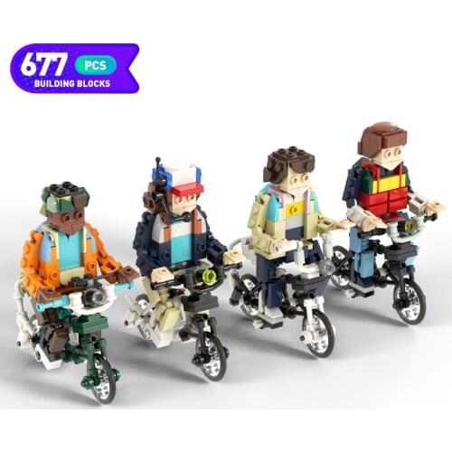 Moc Strangerily Thingsly Movie Series Scene Accessories Figurine Bicycle Building Block Toy Assembly Model Childrens Toy Gift