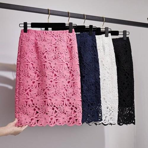 Lace skirt womens summer high waist temperament wild slim slim hips Pencil Polyester Knee-Length