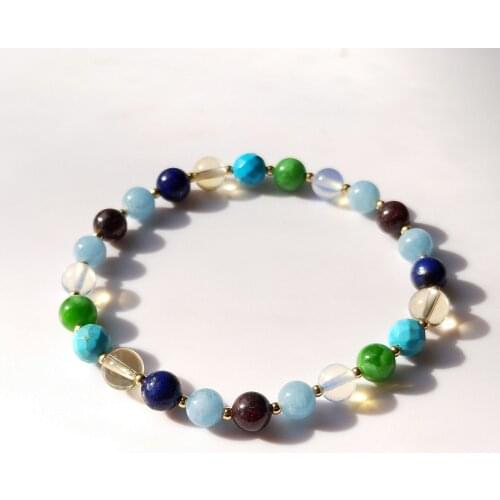 Lii Ji 6mm Gemstone Bracelet Garnet Aquamatine Laipis Jade Citrine Etc. Stone 14K Gold Filled Handmade Jewelry For Women Gift