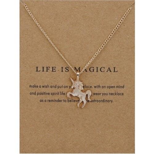 Fashion Life Is Magical Animal Horse Pendant Necklace Message Card Chains Necklace Women Girl Valentines Day Gift Jewelry