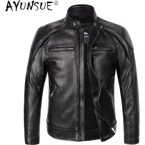 AYUNSUE Genuine Leather Jacket Men Cow Leather Coat Motorcycle Autumn Winter Jacket Man Plus Size Real Leather Jacket 2020 KJ