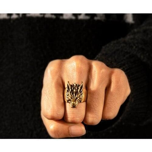 Vintage Hip Hip Animal Men Ring Gothic Punk Gold Lion Wolf Head Biker Rings Viking Jewelry Accessories
