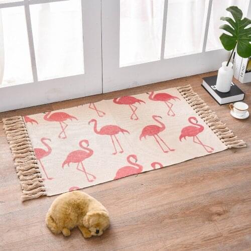 Hot Retro Bohemian Geometric Floor Mat Hand Woven Cotton Linen Carpet Tassel Rug Bedroom Tapestry Decorative Blanket Area Rug