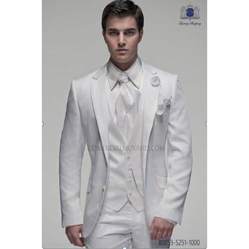 Latest Coat Pant Designs White Satin Italian Men Suit Slim Fit Tuxedo 3 Piece Custom Classic Groom Suits Blazer Terno Masculino