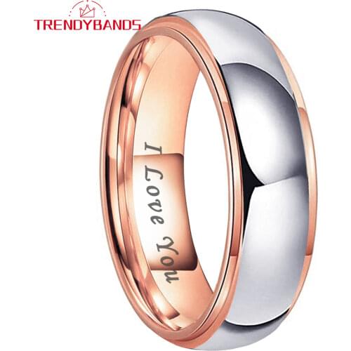 6MM 8MM Rose Gold Tungsten Carbide Engagement Rings For Women Men Wedding Band High Polished Shiny Comfort Fit