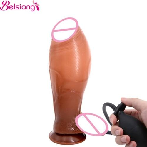 Belsiang Huge Inflatable Dildo Pump Big Butt Plug Penis Realistic Large Soft Dildo Suction Cup Sex Toys For Women Sex Products