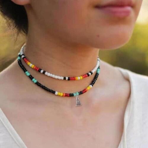Outer banks beach shell choker necklace for women multicolor starfish Seed Bohemian beads necklace summer