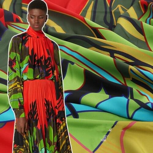 Tropical Plant Printed 100% Polyester Crepe De Chine Fabric Clothing Pajamas Womens Brand Cloth for Dress Fabrics Per Meter