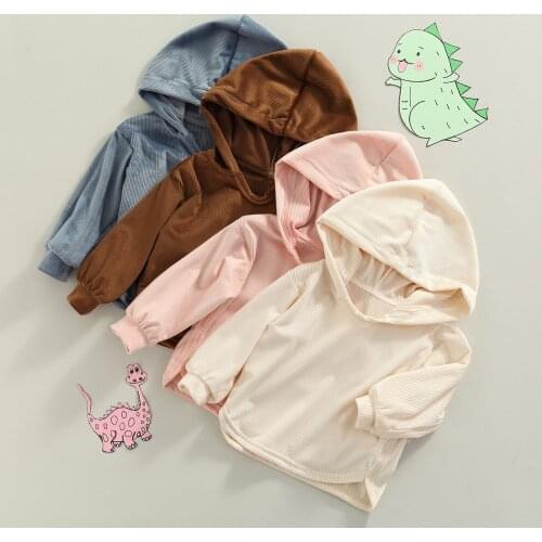 Causal Kids Girls Boys Hoodies Outwear 0-5Y Solid Long Sleeve Hooded Pullover Autumn Tops