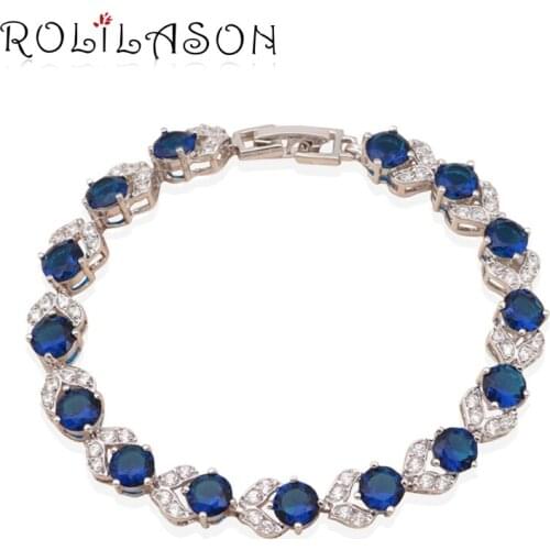ROLILASON Classic design Navy blue Zircon Crystal silver Bracelets Health Nickel Lead free Fashion jewelry wedding item TB528
