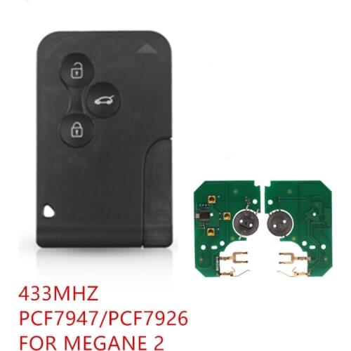 3 Buttons Smart Card Emergency Insert Key PCF7947 Chip 433Mhz For Renault Clio Logan Megane 2 3 Scenic Remote Key