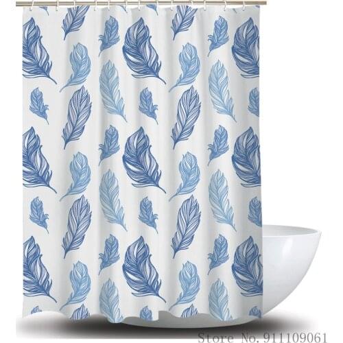 Modern Simple Light Blue Series Shower Curtain Waterproof Polyeste Fabric Bathroom Partition Curtains Customized Home Decoration