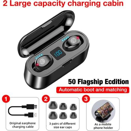 New F9 TWS Bluetooth 5.0 Earphones Fingerprint Touch Headset HiFI Stereo In-ear Earbuds Wireless Sport Headphones HD Call