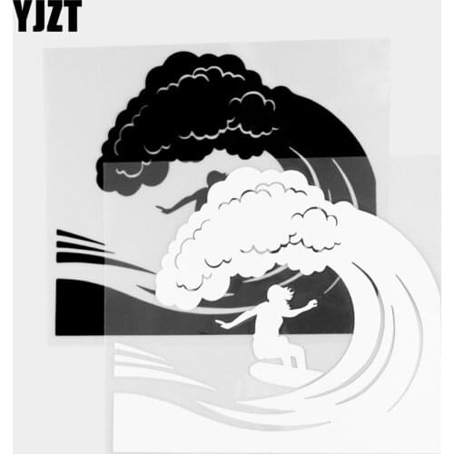 YJZT 17.6×15.5CM Fun Cartoon Surfing Pattern Vinyl Decal Car Sticker Body Decal Decoration Black/Silver 20A-0424