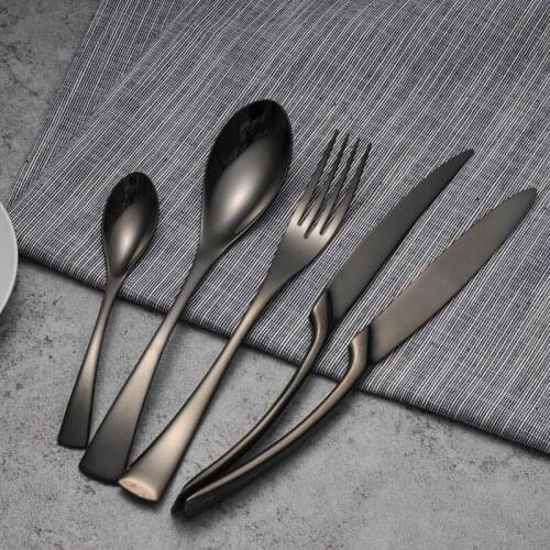Fork spoon Stainless Steel Black Cutlery Tableware Set Wholesale Western Portable Silverware Set Container for Food