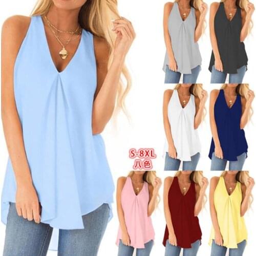 Womens Loose Sleeveless Solid Top Chiffon Shirt Vest