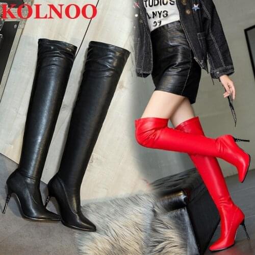KOLNOO Handmade Womens High Heel Over Knee Boots Sexy Evening Night Club Party Winter Booties Daily Wear 3-Colors Fashion Shoes