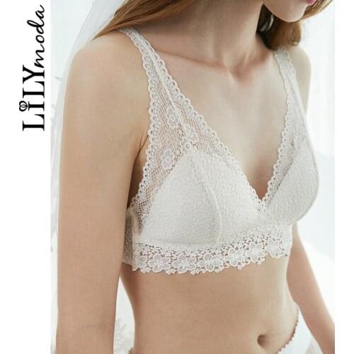 LILYMODA High Quality Comfortable Women Wireless Lace Sexy Bra Brassiere Sets Padded Hollow Out Bralette Underwear New Arrivals