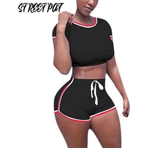 Casual Solid Tracksuit Two Piece Set Women 2021 Crop Top + Drawstring Shorts Matching Set Summer Sport Fitness Outfits Femme