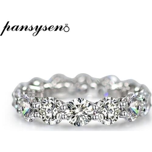 PANSYSEL New Classic 925 Sterling Silver 5MM Round Cut High Carbon Diamond Wedding Engagement Ring White Gold Color Fine Jewelry