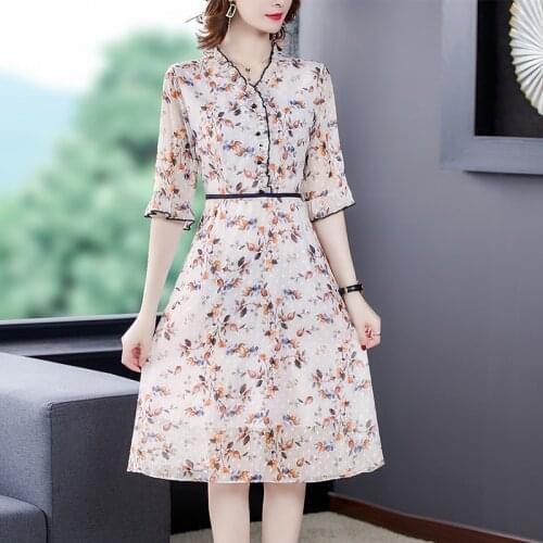 Spring Elegant Floral Chiffon Sweet Beach Midi Dress 2021 Summer Casual 3XL Plus Size Print Sundress Women Bodycon Party Vestido