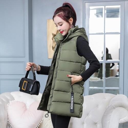 Autumn Winter Hooded Cotton Padded Vest Casual Female Solid Thick Warm Vest Jacket Ladies Zipper Sleeveless Waistcoat Outwear