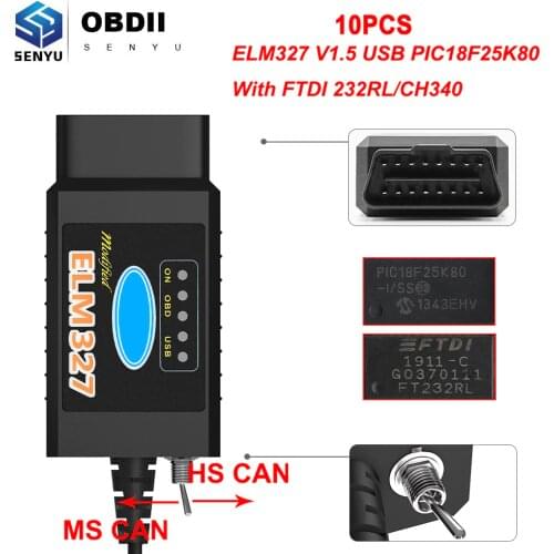 10PCS ELM 327 V 1 5 PIC18F25K80 FORScan ELM327 V1.5 USB Scanner CH340 HS CAN/MS CAN For Ford OBD 2 OBD2 Car Diagnostic Auto Tool