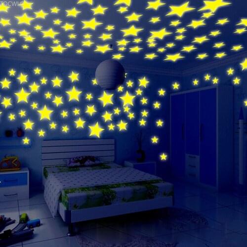 100pcs 3D Night Luminous Stars Stickers Glow In The Dark Toys for Kids Bedroom Decor Christmas Birthday Gift Fluorescent Toy