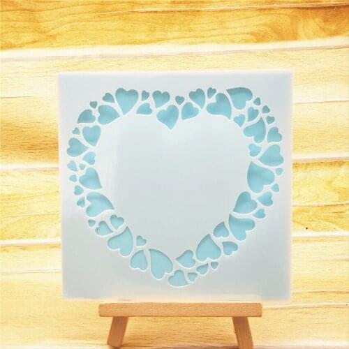 13x14cm heart shape Scrapbook Stencils Spray Plastic Mold Shield DIY Cake Hollow Embellishment Printing Lace Ruler Valentine
