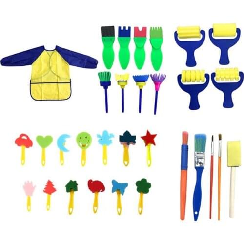 31pcs Painting Kits Sponge Paint Brushes Apron set for DIY Early Learning Plastic Graffiti Drawing DIY Toys Tools 2020 игрушки