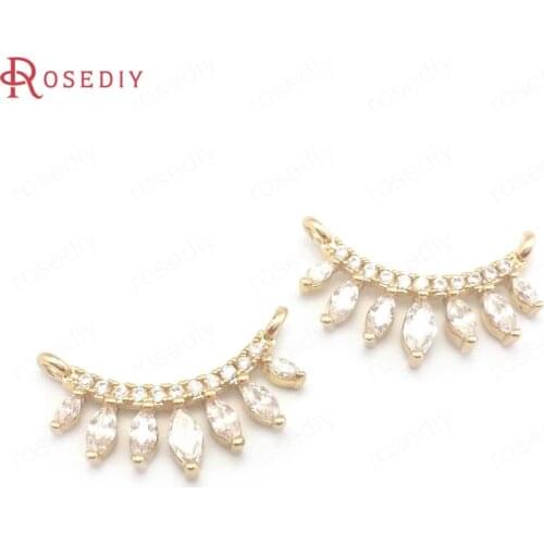 38116)6PCS 19.5x11.5MM 24K Champagne Gold Color Brass and Zircon 2 Holes Connect Charms Pendants Jewelry Making Supplies