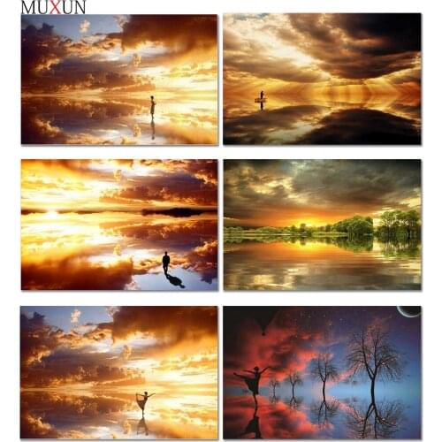 5D Full Diamond Painting Landscape Cross Stitch Sunset Picture Diy Crystal Lake Diamond Embroidery Mosaic Home Decoration Gift