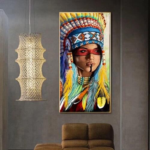 Watercolor Abstract Native Indian Portrait Canvas Painting Posters and Prints Scandinavian Wall Art Picture for Living Room